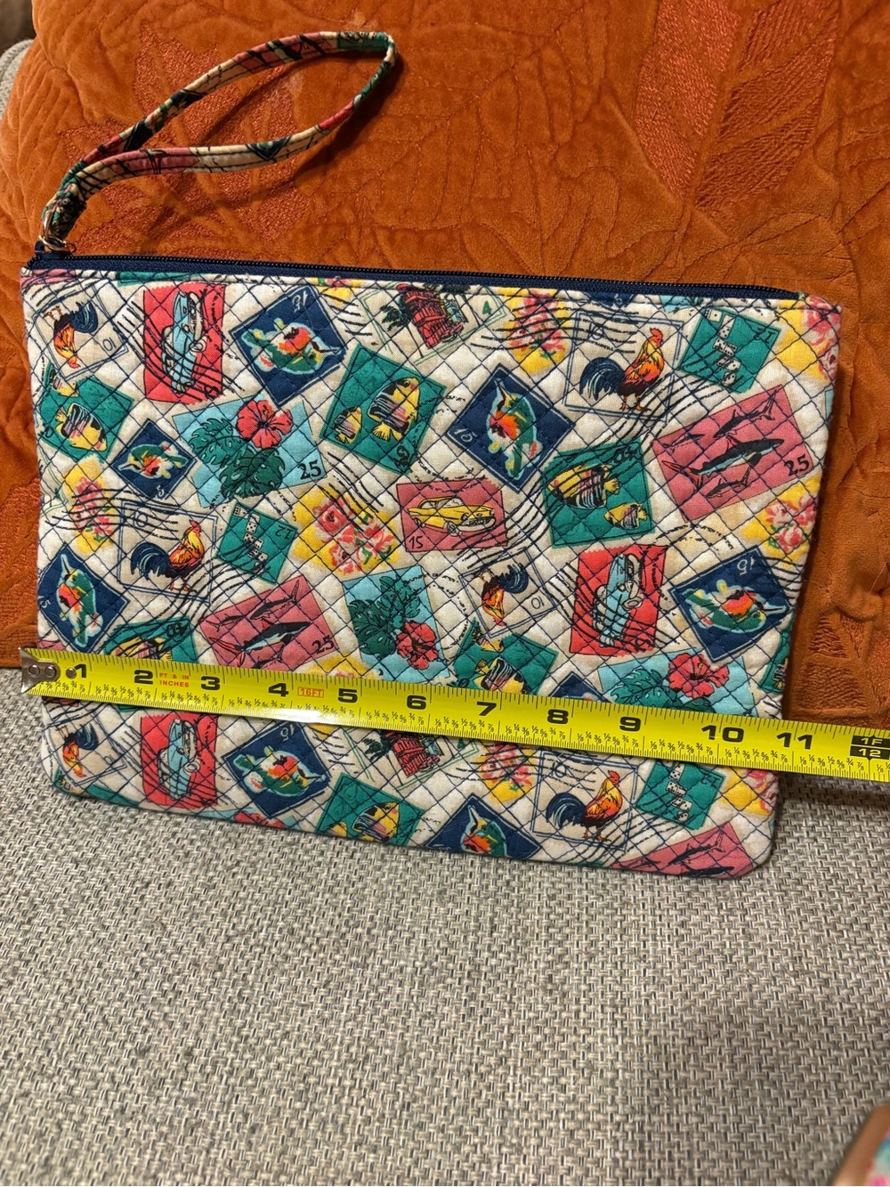 Vera Bradley Quilted Wristlet in a Colorful Travel Print of stamps - Picture 6 of 9